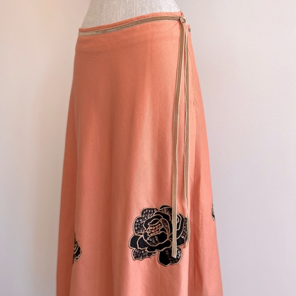 Lapis Salmon Pink-Orange Floral Embroidery 1950s Grease Maxi Swing Skirt Size 10 - Picture 9 of 15